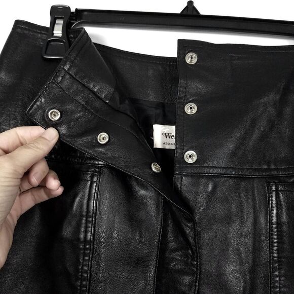 Vintage 90's West Bay Lamb Napa Leather High Rise Snap Front Skirt Black Size 10 - Picture 5 of 7